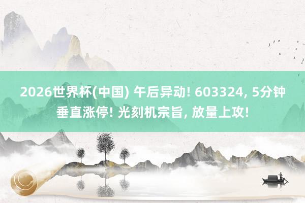 2026世界杯(中國) 午后異動! 603324， 5分鐘垂直漲停! 光刻機(jī)宗旨， 放量上攻!