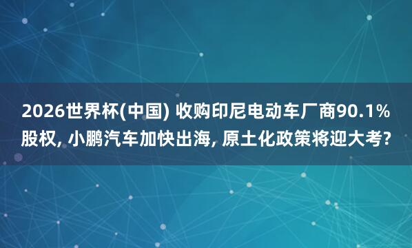 2026世界杯(中國) 收購印尼電動車廠商90.1%股權， 小鵬汽車加快出海， 原土化政策將迎大考?