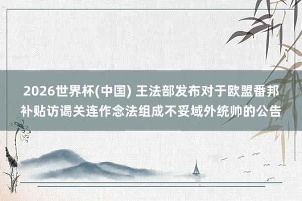 2026世界杯(中國) 王法部發布對于歐盟番邦補貼訪謁關連作念法組成不妥域外統帥的公告