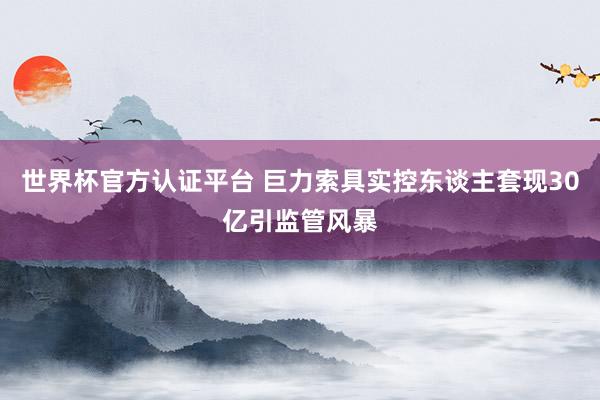 世界杯官方認證平臺 巨力索具實控東談主套現30億引監管風暴