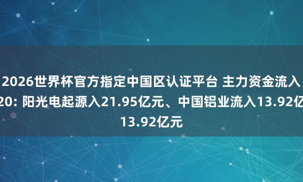 2026世界杯官方指定中國區認證平臺 主力資金流入前20: 陽光電起源入21.95億元、中國鋁業流入13.92億元